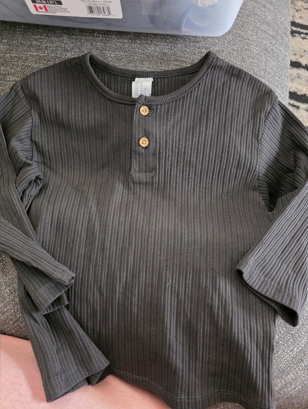 H&M Kids Ribbed Long-Sleeve Henley Shirt - Charcoal Gray